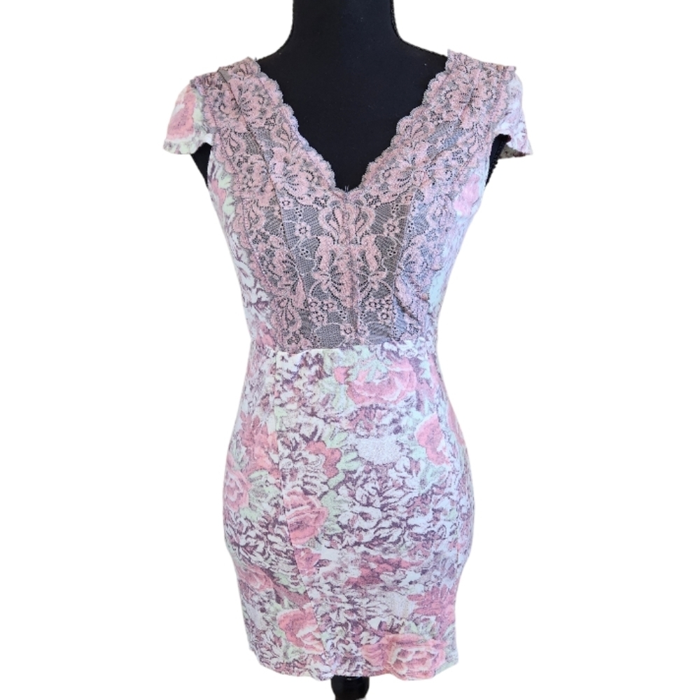 FREE PEOPLE INTIMATELY lace babydoll bodycon mini dress pink purple white sz XS